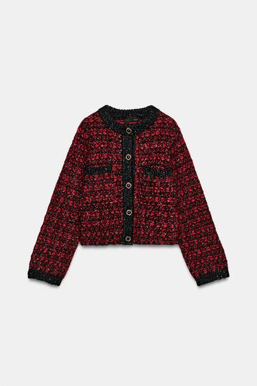 CASACO DE TRICÔ ESTRUTURADO - Vermelho / Preto da Zara