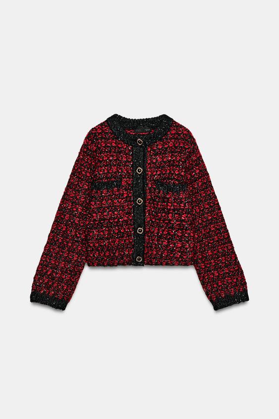 TEXTURED KNIT CARDIGAN - Red / Black by Zara - Image 0