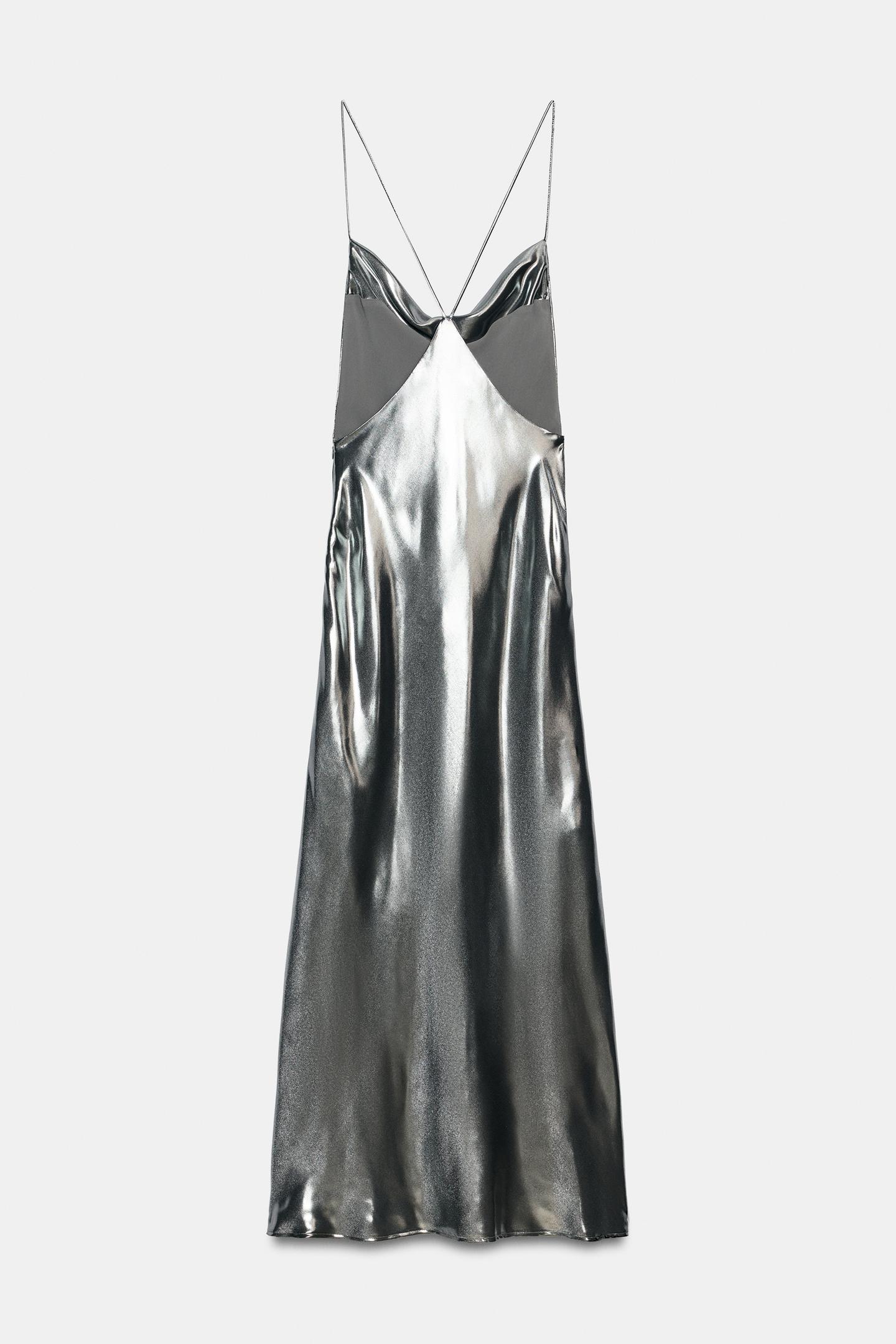 Женское платье Zara Draped Metallic-Effect Strappy, цвет: Серебряный — фото 8