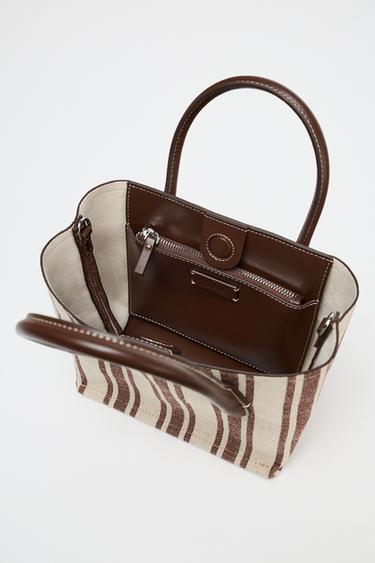 SAC EN CANVAS IMPRIMÉ RAYURES - Marron de Zara - Image 4