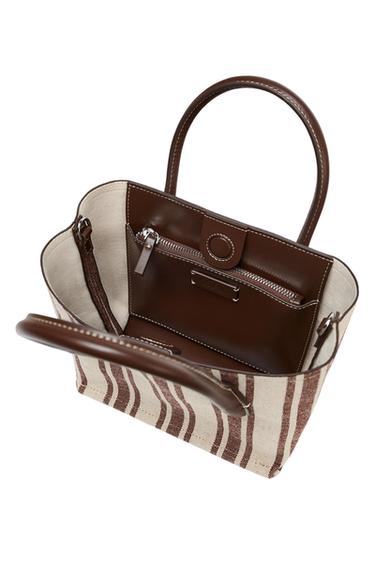 STRIPED PRINT CANVAS BAG - Brown by Zara