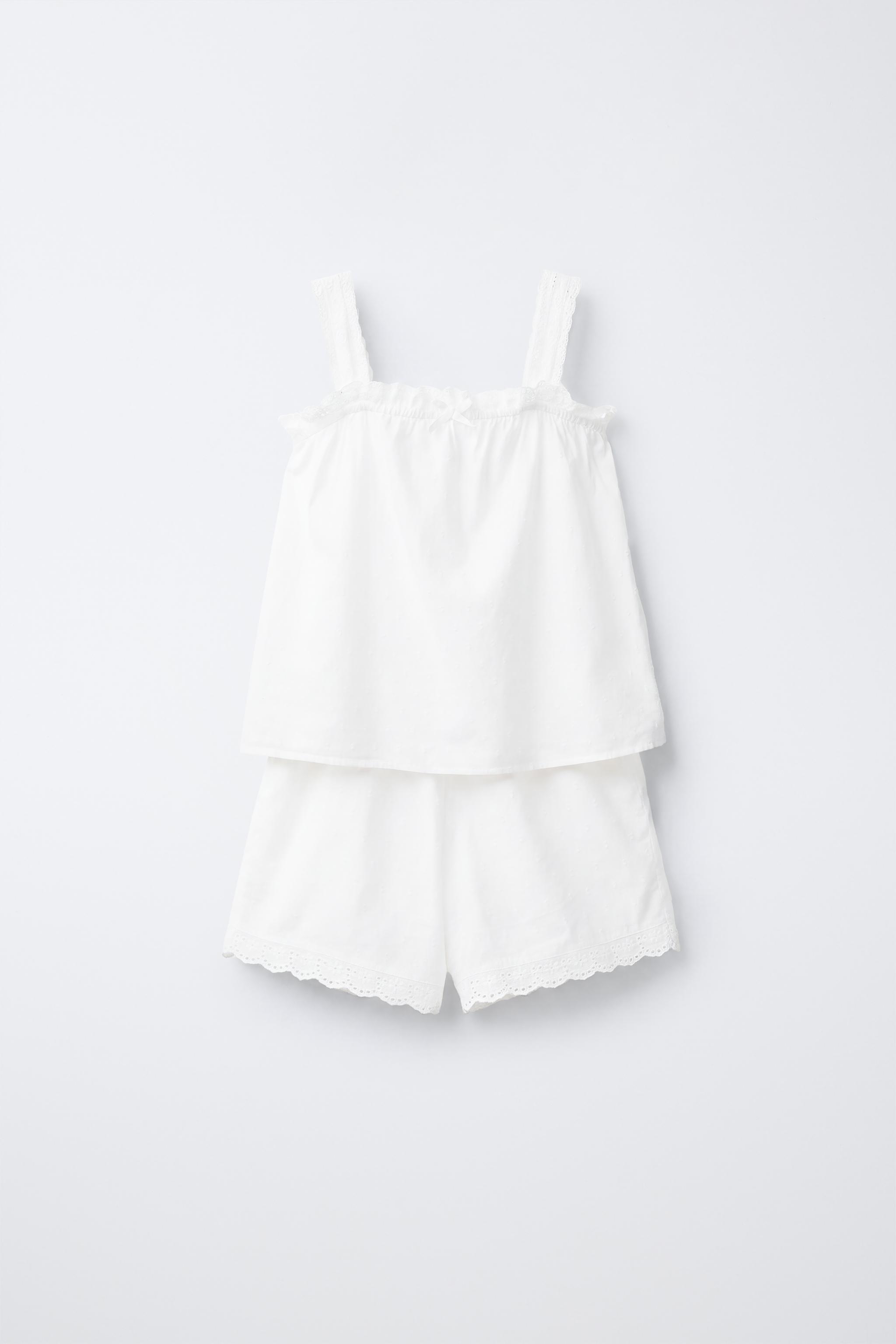 6-14 YEARS/ DOTTED MESH STRAPPY PYJAMAS — White
