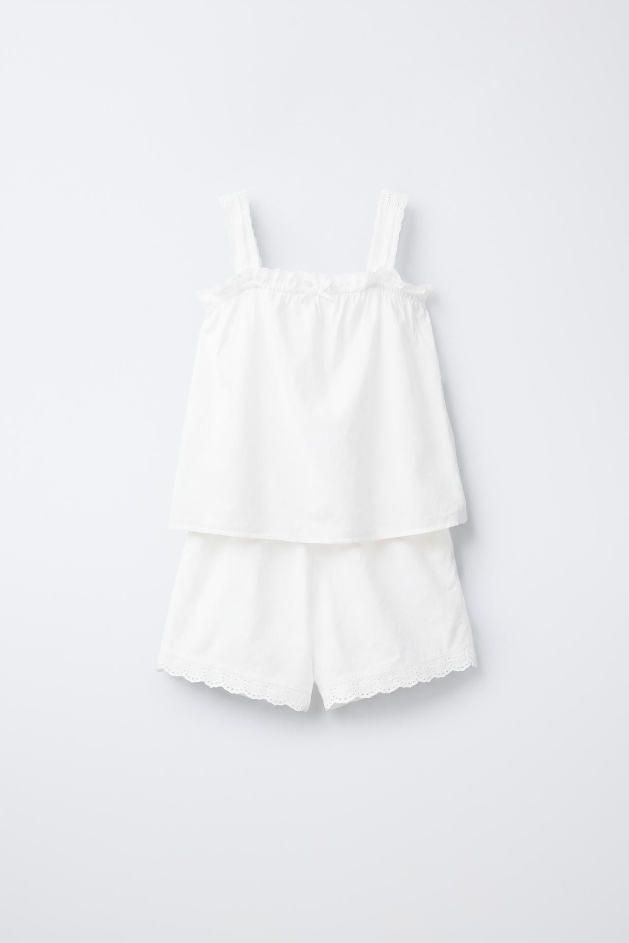 6-14 YEARS/ DOTTED MESH STRAPPY PYJAMAS — White