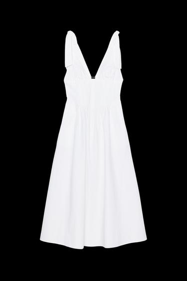 Zara TIED POPLIN MIDI DRESS - White - Image 0