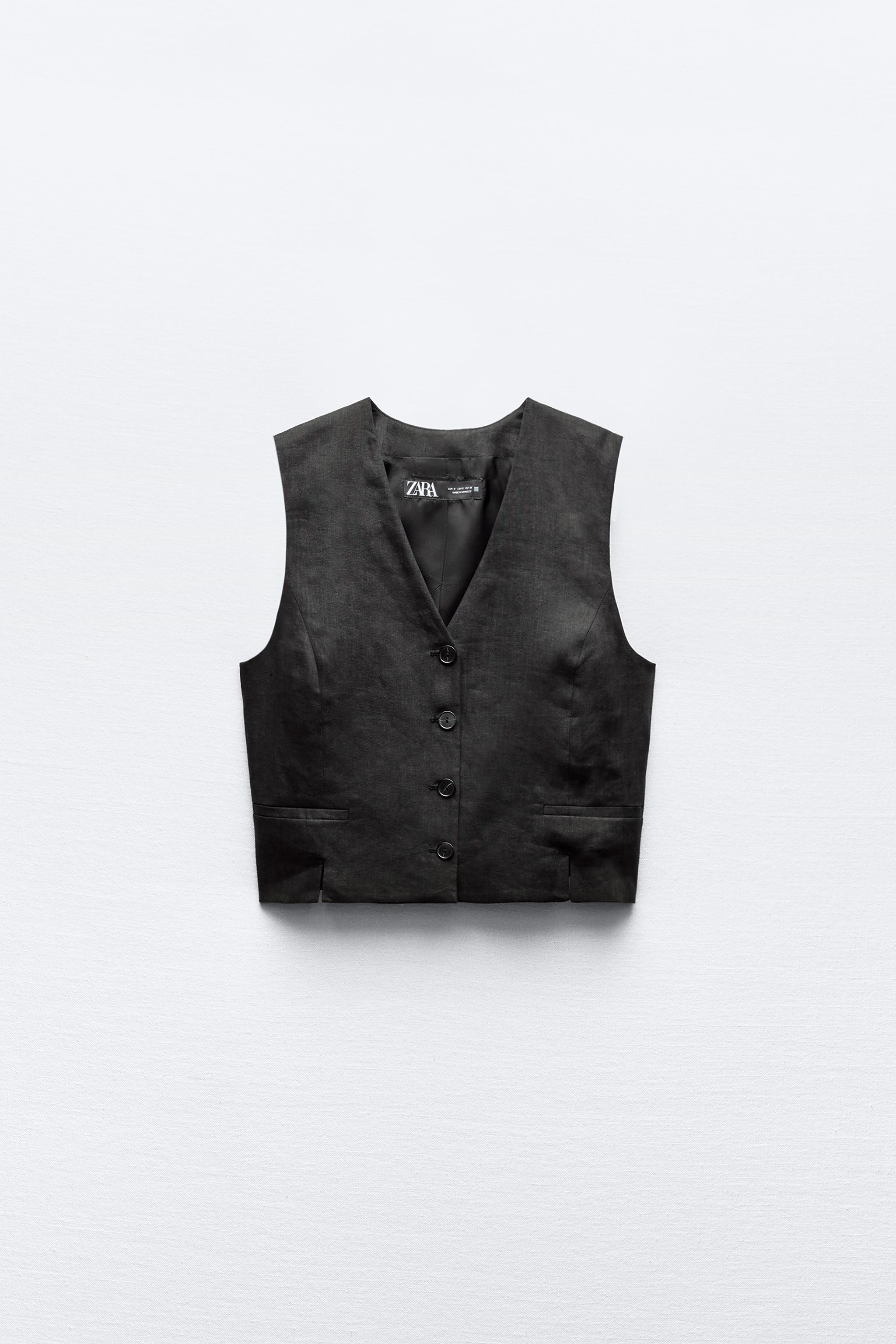 GILET DE TAILLEUR EN LIN Noir ZARA France