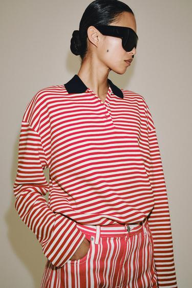 CAMISETA POLO RAYAS - Crudo / Rojo de Zara