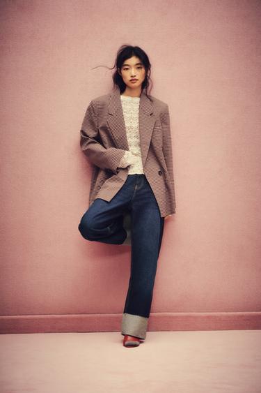 Zara 大方格紋寬鬆版西裝外套 - 粉红色