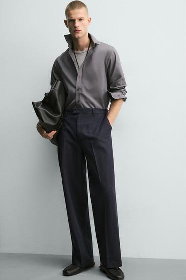 RELAXED FIT COTTON-LINEN TROUSERS - Navy blue by Zara - Image 5