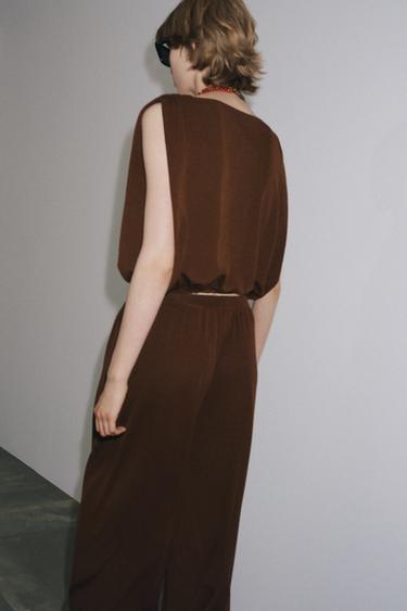 PANTALON BOUFFANT EN MAILLE - Chocolat de Zara - Image 2