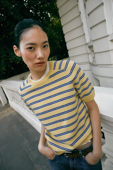 STRIPED 100% WOOL SHORT SLEEVE JUMPER - Yellow by Zara