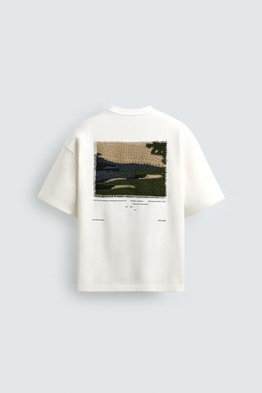 T-SHIRT WITH CONTRAST TEXTURED PATCH - White by Zara - Image 7