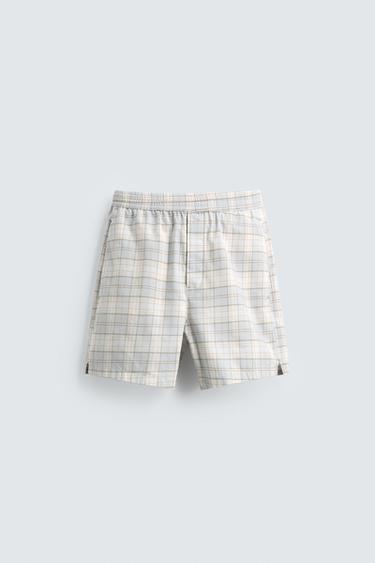 REGULAR FIT CHECK BERMUDA SHORTS - Sky blue by Zara