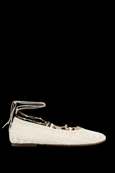 CROCHET BALLERINAS WITH BEADS - Ecru White by Zara - Image 0