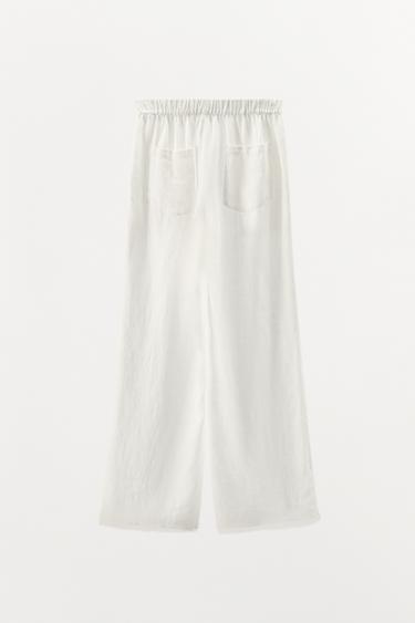 LINEN BLEND DOUBLE BUTTON TROUSERS - White by Zara - Image 7