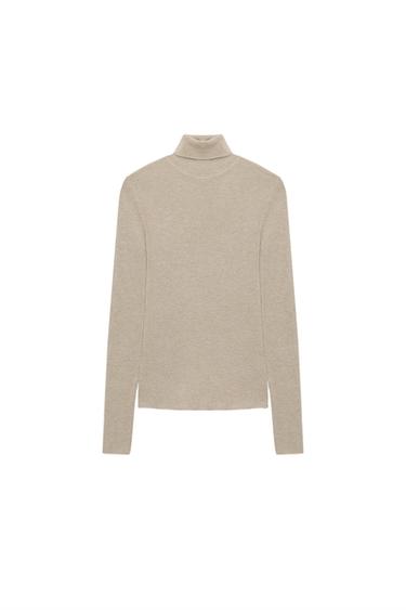 Zara WOOL BLEND HIGH NECK JUMPER - Mink