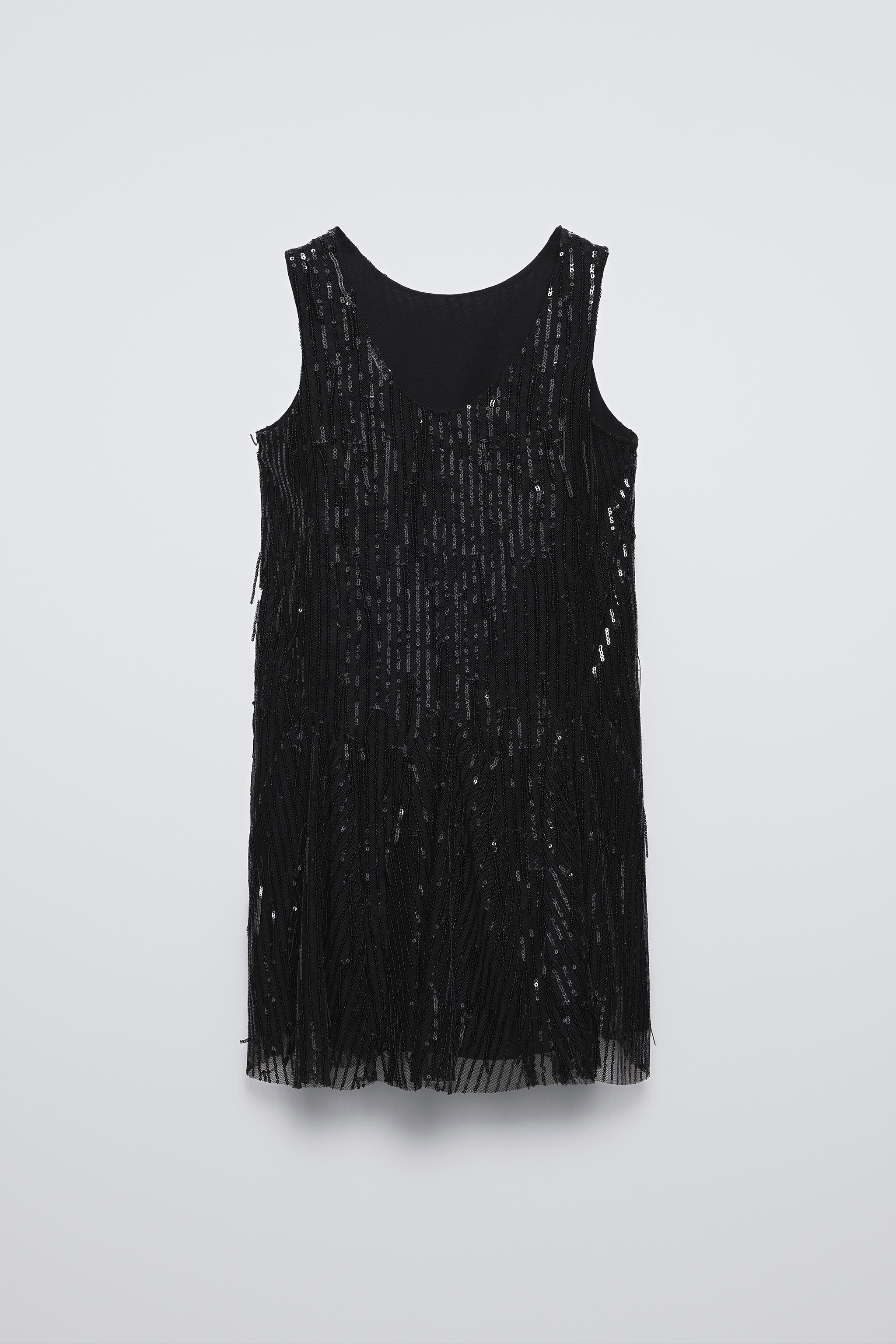 ZARA BLOGGER FAVORITE SEQUIN DRESS deals WITH FRINGE BLACK