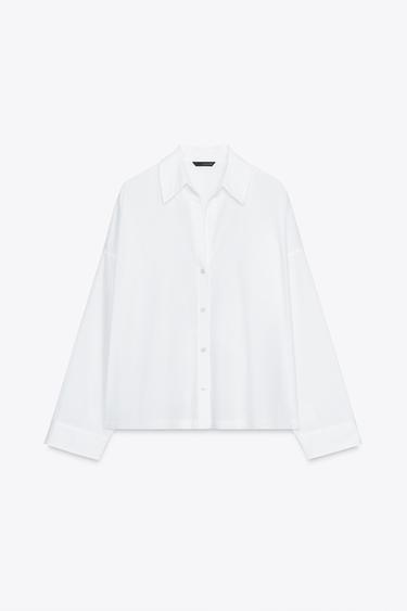 CHEMISE EN POPELINE À BOUTONS - Blanc de Zara