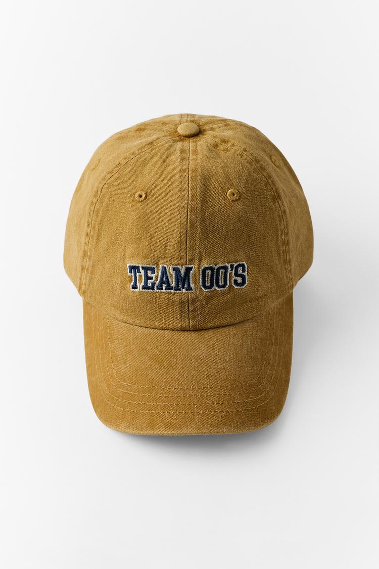 CONTRAST EMBROIDERED TWILL CAP — Ocher