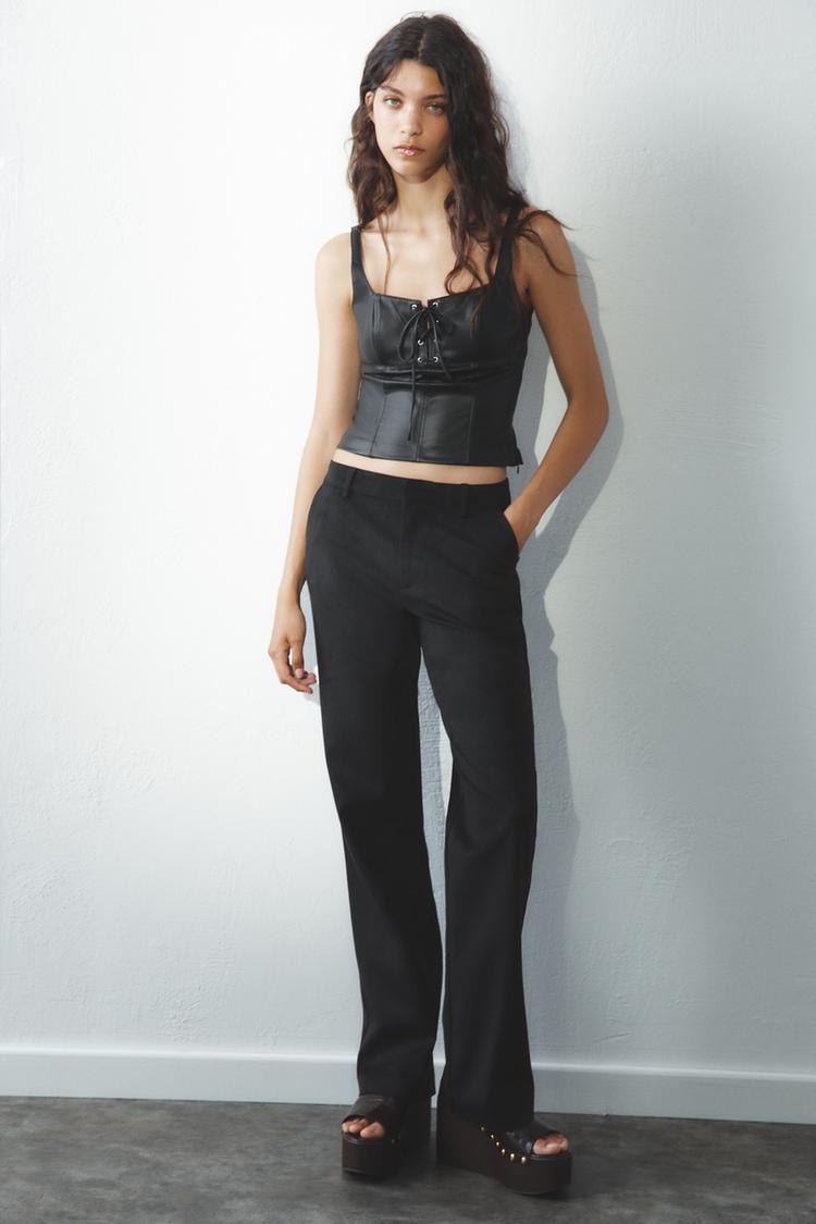 High Waisted Faux Suede Trousers STRAIGHT-LEG FAUX SUEDE TROUSERS