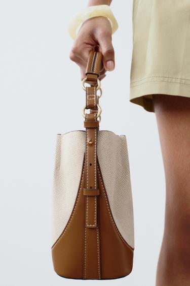BOLSO SACA CANVAS PESPUNTE - Tostado oscuro de Zara