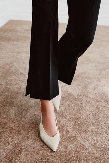 LEATHER KITTEN-HEEL SHOES - Ecru White by Zara