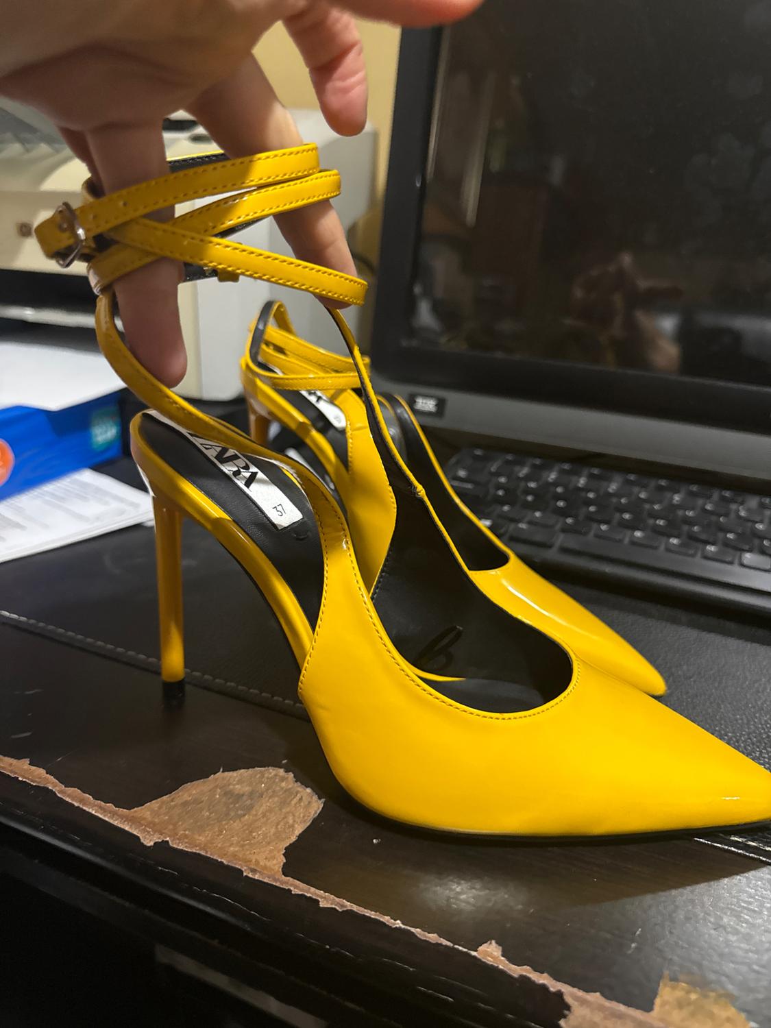 ZARA YELLOW STRAPPY SLINGBACK HEELS - Image 2