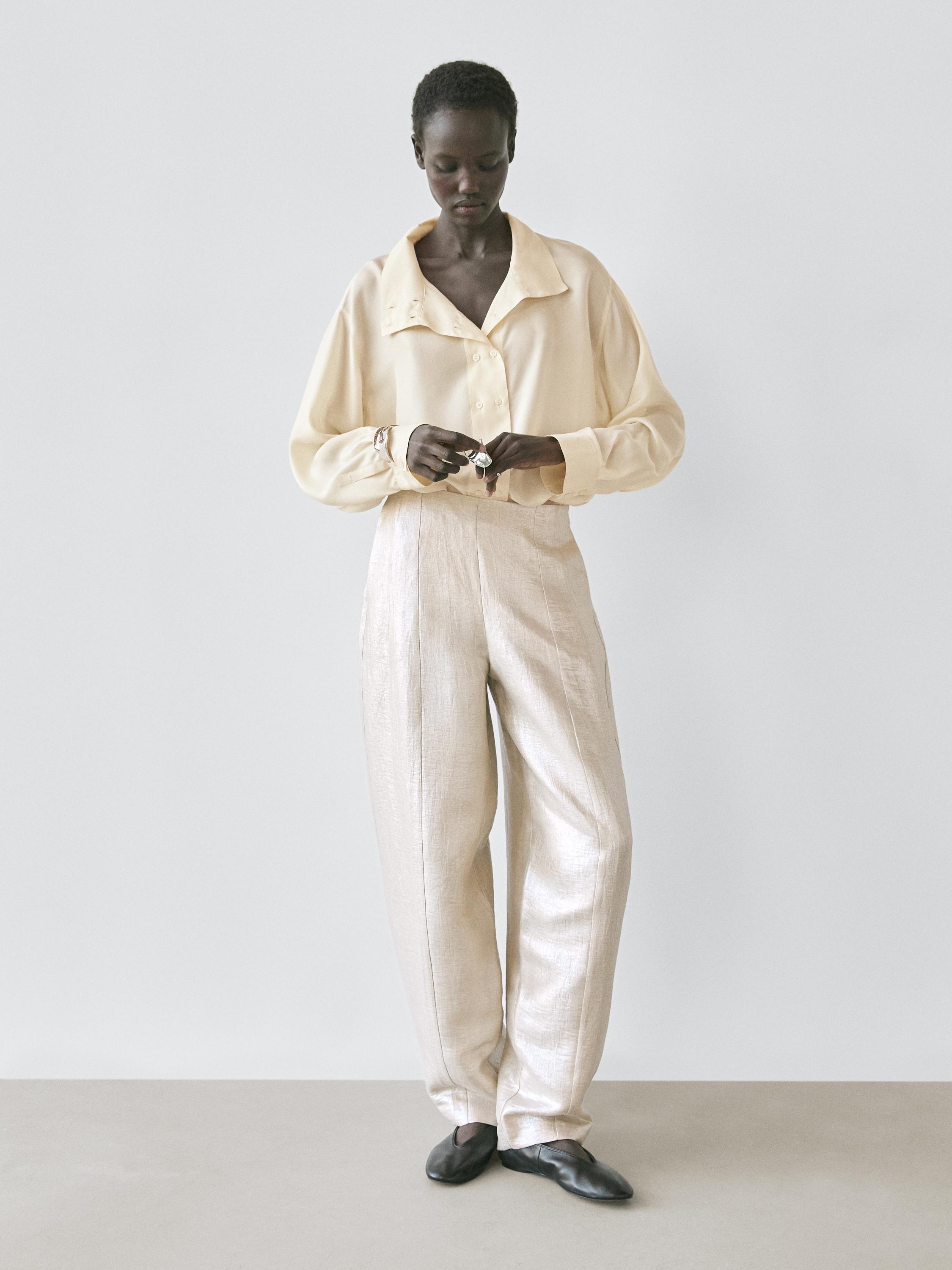 Flowing metallic linen trousers
