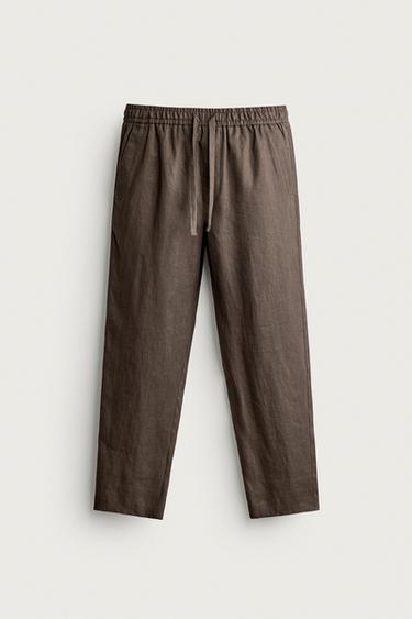PANTALON COUPE DÉCONTRACTÉE 100% LIN - Marron / Taupe de Zara