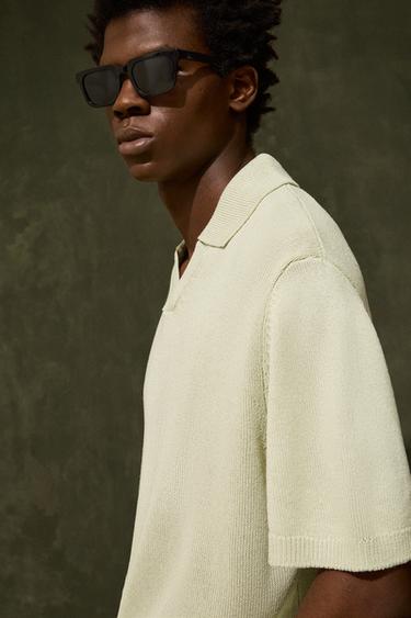 TEXTURED KNIT POLO SHIRT - Light green by Zara
