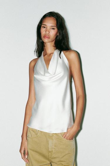 TOP SATINADO HALTER - Blanco de Zara