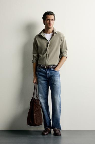 Zara WASHED PIQUÉ REGULAR FIT SHIRT - Light khaki - Image 0