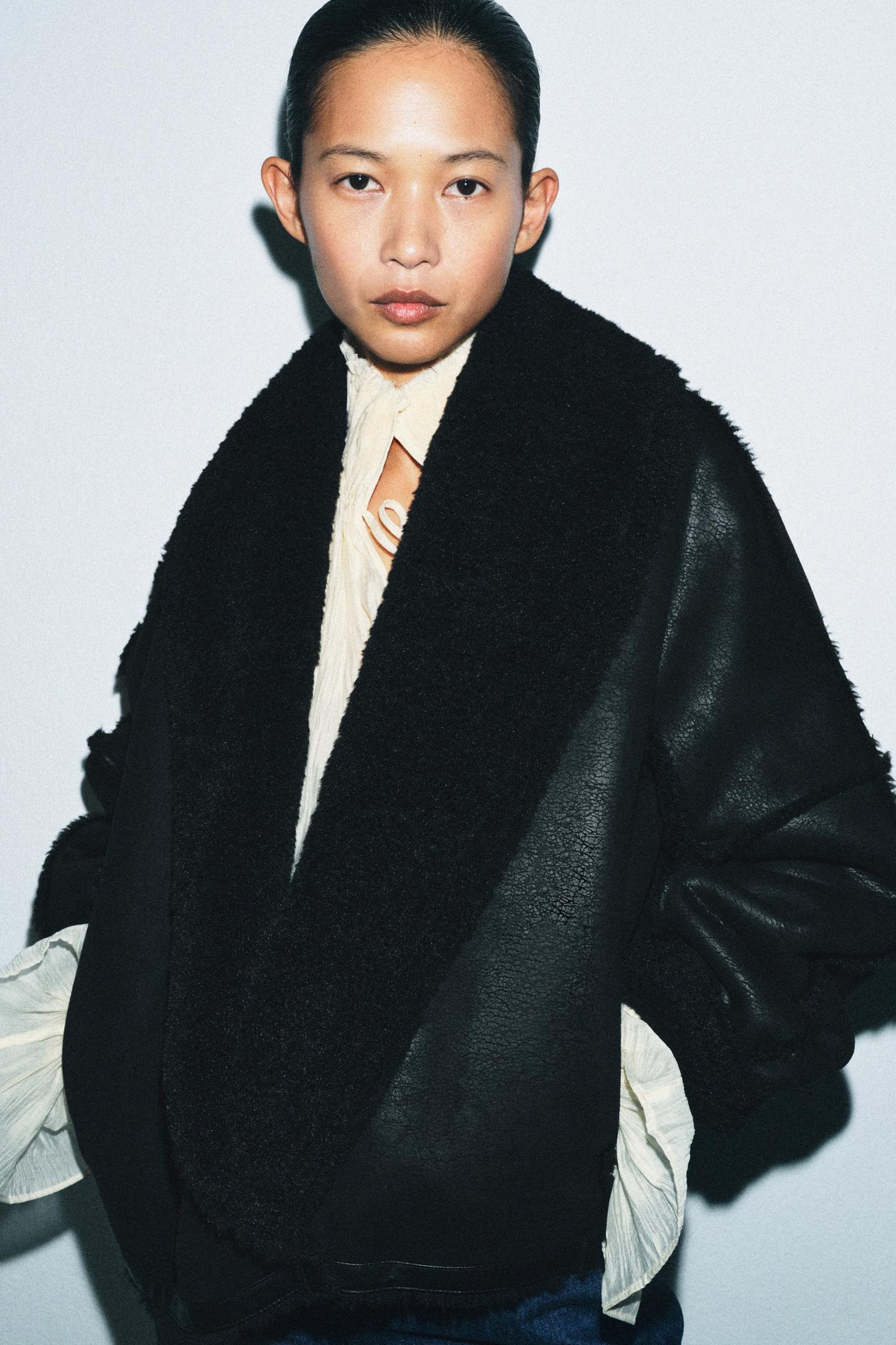 Женская куртка Zara ZW Collection Faux Fur, цвет: Чёрный — фото 3