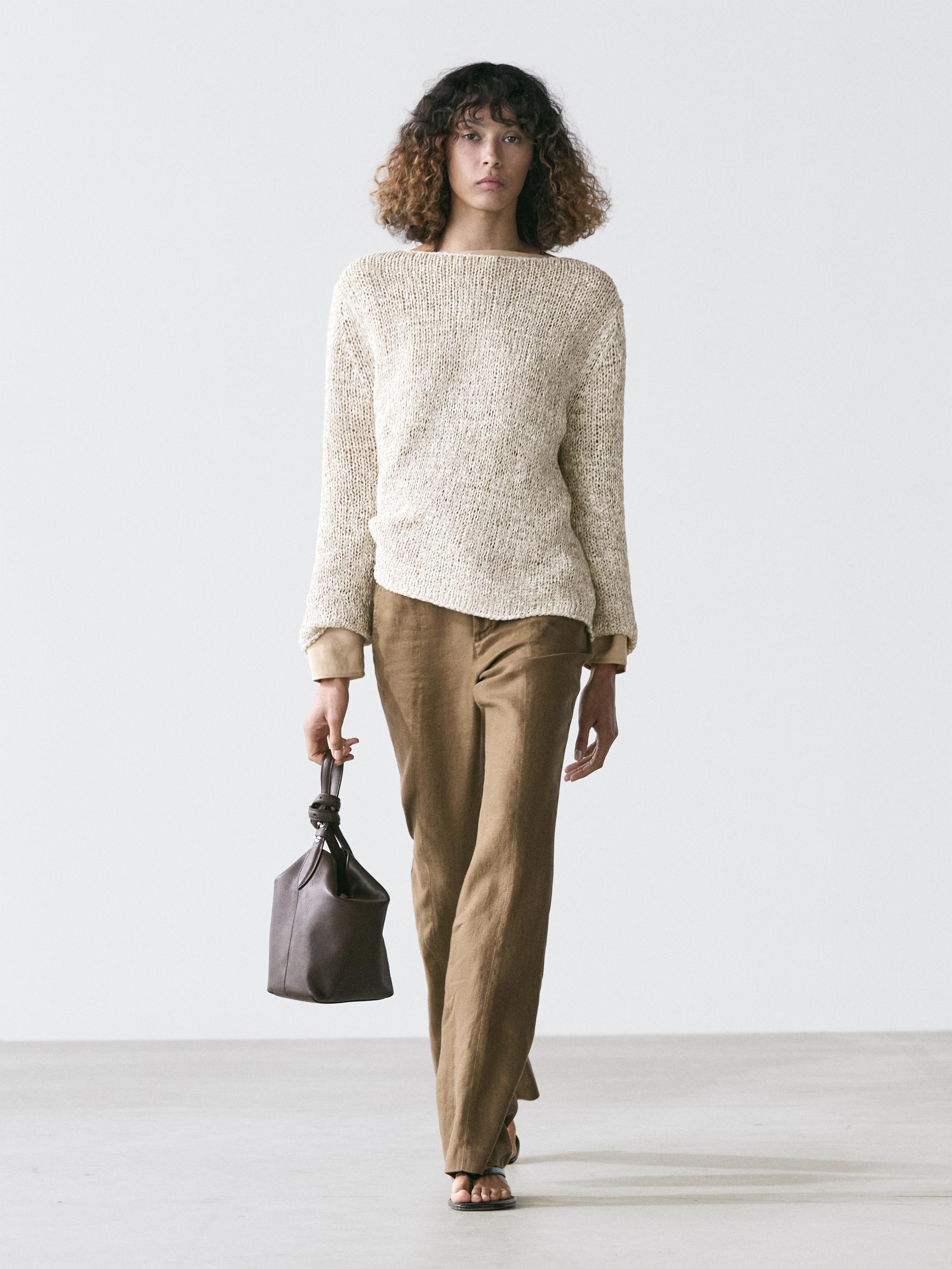 Boat neck knit sweater