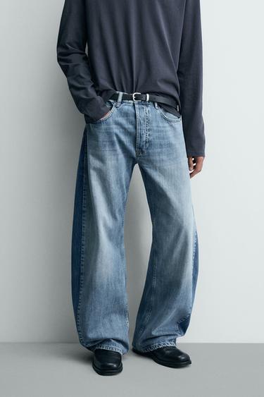 LOOSE BALLOON FIT JEANS WITH CONTRAST STRIPES - Mid-blue by Zara