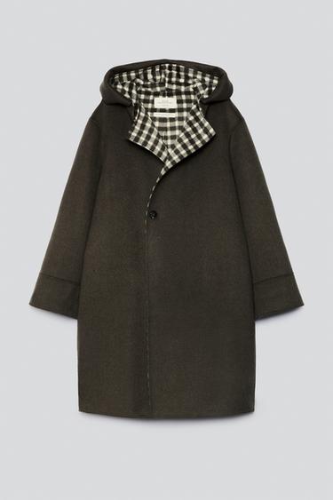 Zara WOOL-BLEND PLAID DOUBLE-FACED COAT - Gray