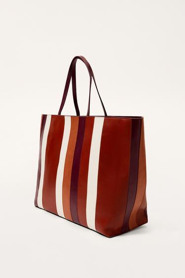 MAXI SHOPPER RAYURES CUIR ÉDITION LIMITÉE - Orange de Zara - Image 1