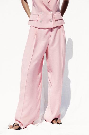 Zara PLEATED WIDE LEG PANTS - Pastel pink