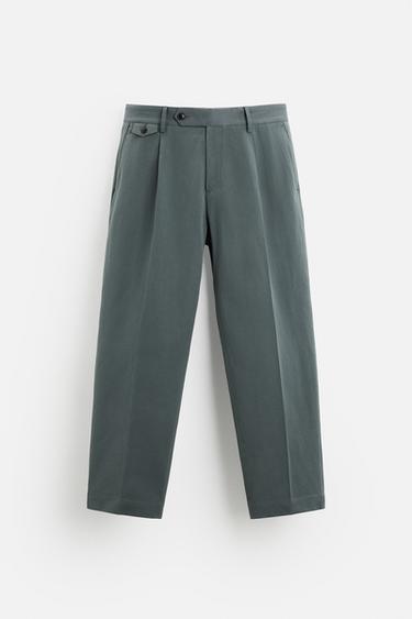 STRAIGHT-LEG PLEATED TROUSERS - Grey by Zara