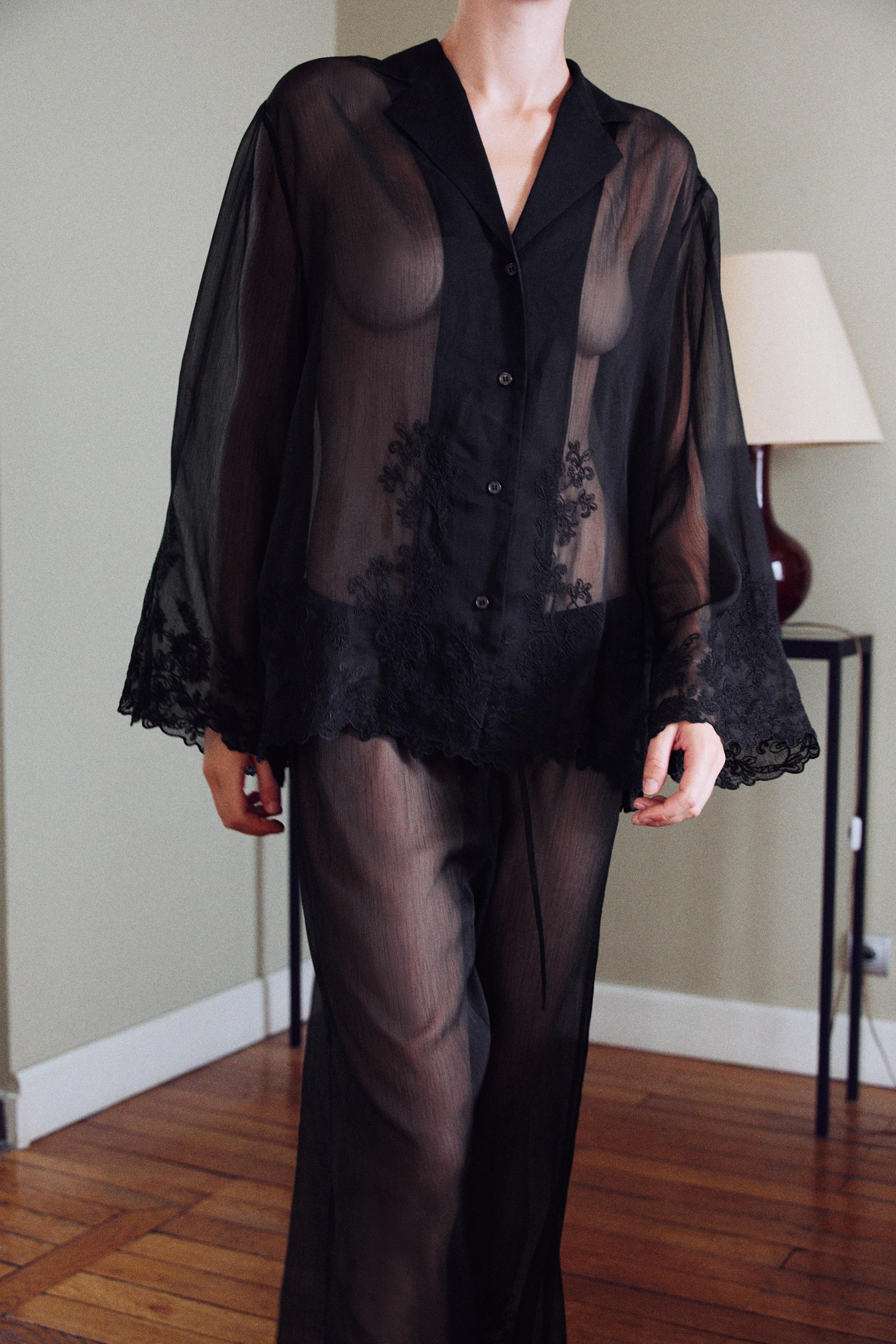 SEMI-SHEER EMBROIDERED BLOUSE