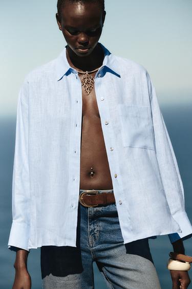 OVERSIZE LINEN BLEND SHIRT - Light blue by Zara - Image 0