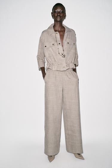 FLECKED WIDE-LEG TROUSERS - Sand / Marl by Zara