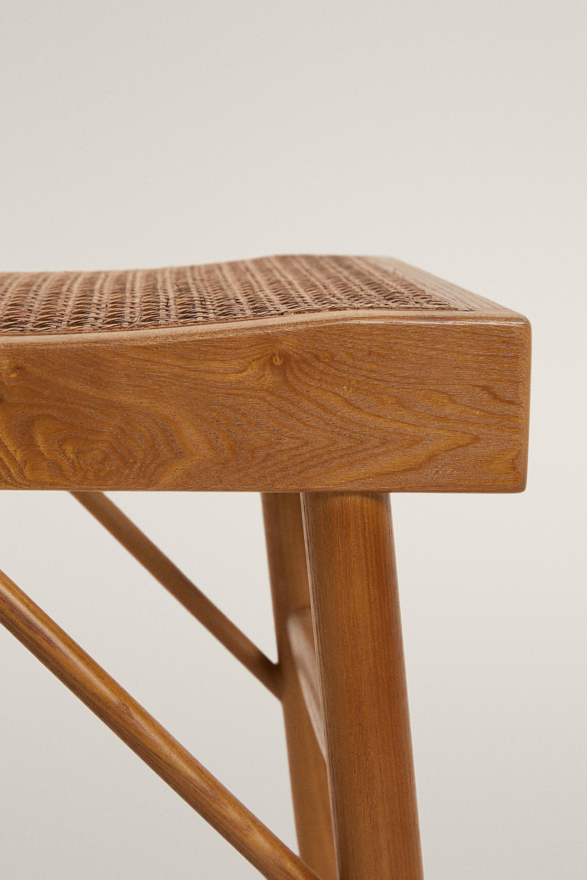 WOOD AND RATTAN BENCH