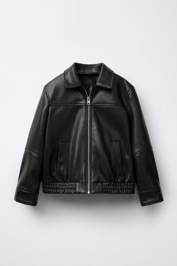 Aviator Jacket Zara Long Faux Leather Jacket LEATHER EFFECT BOMBER