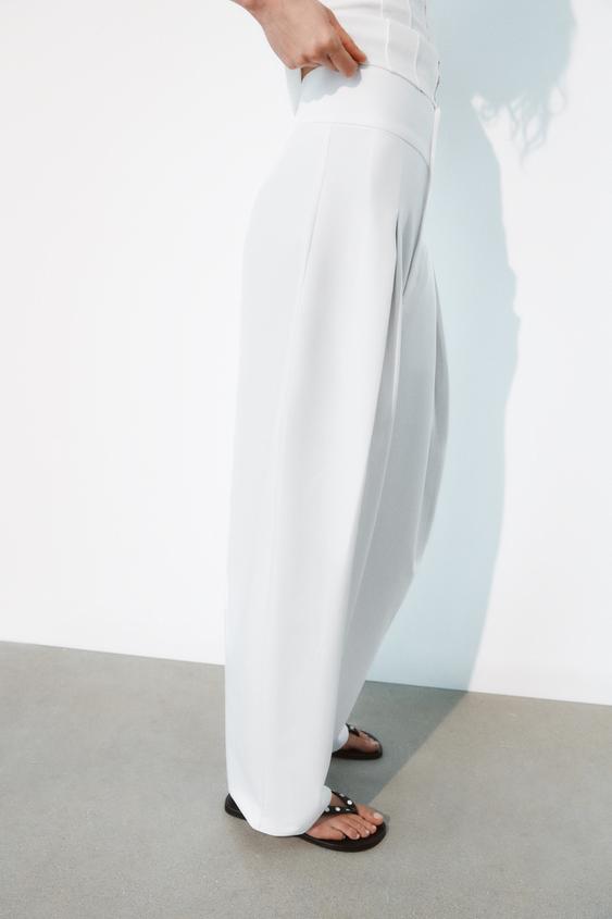 PANTALON BALLON À PLIS - Blanc de Zara - Image 4
