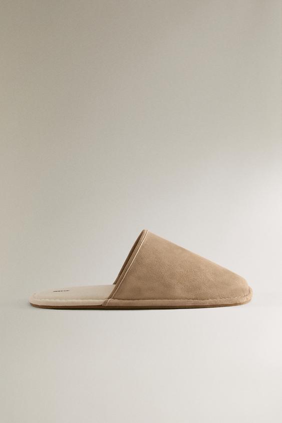 LEATHER MULE SLIPPERS - Taupe Grey by Zara - Image 0