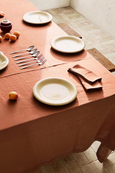 COLOURED WASHED LINEN TABLECLOTH - Brick by Zara