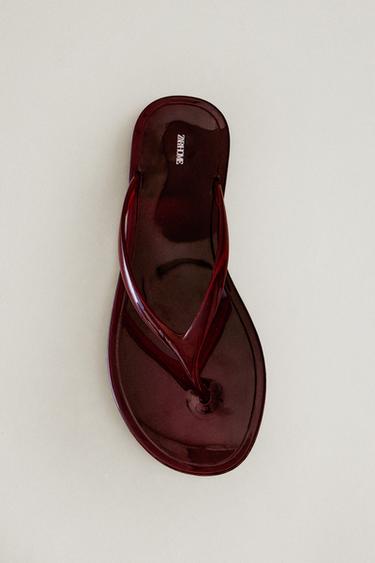Zara FLAT JELLY SANDALS - Burgundy Red