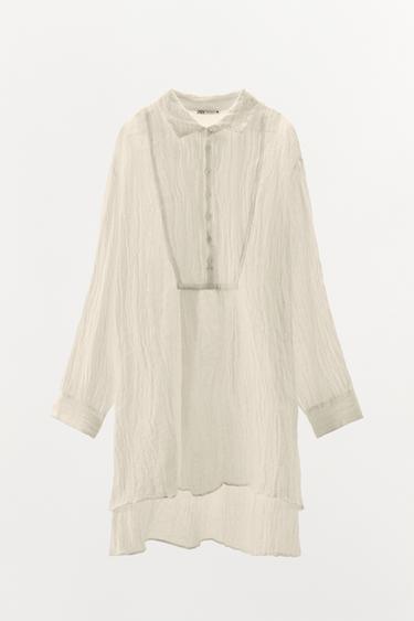 Zara LIMITED EDITION WRINKLE EFFECT LINEN SHIRT - White