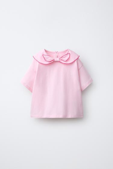 تيشرت بياقة وشاح بربطة - وردي باستيل الخاص بـ Zara