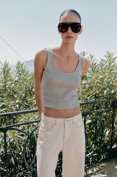 METALLIC THREAD SEQUIN KNIT TOP - Silver by Zara